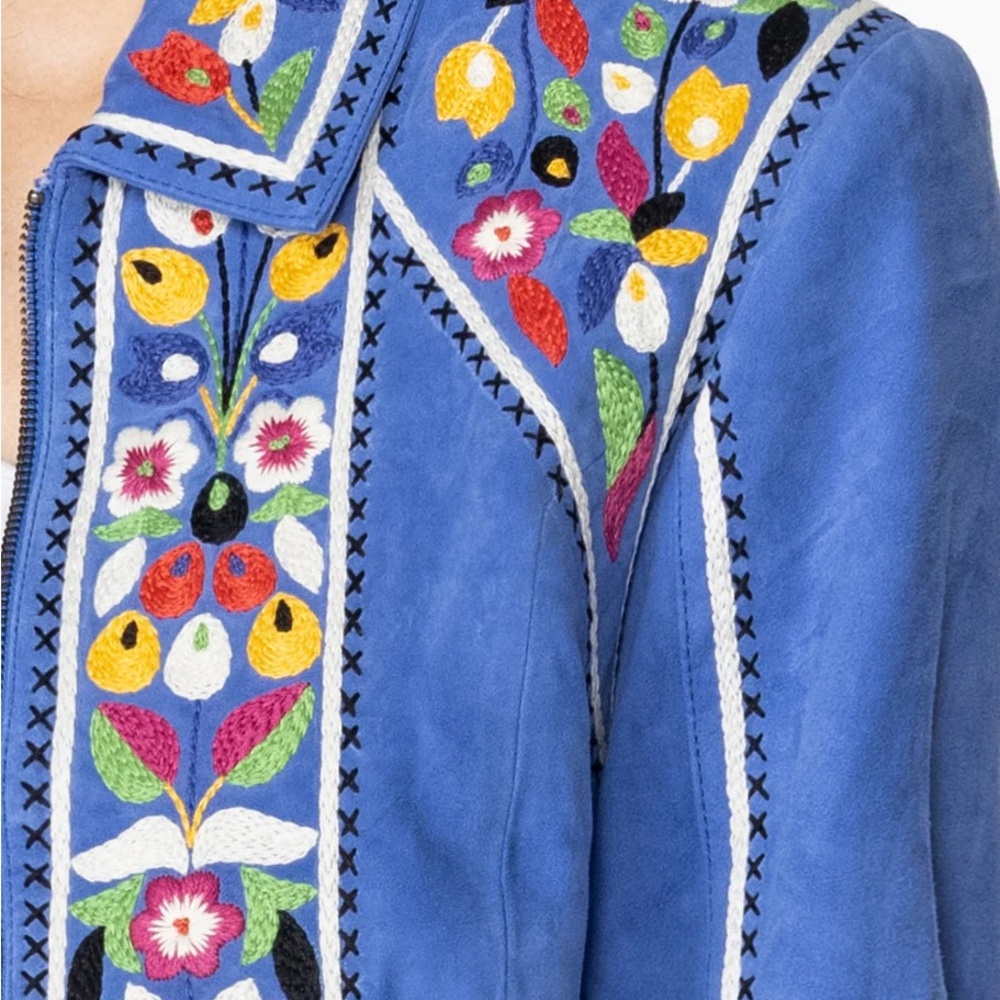 Double D Ranch Justyna heavily embroidered fringed suede jacket NWT - Picture 8 of 12